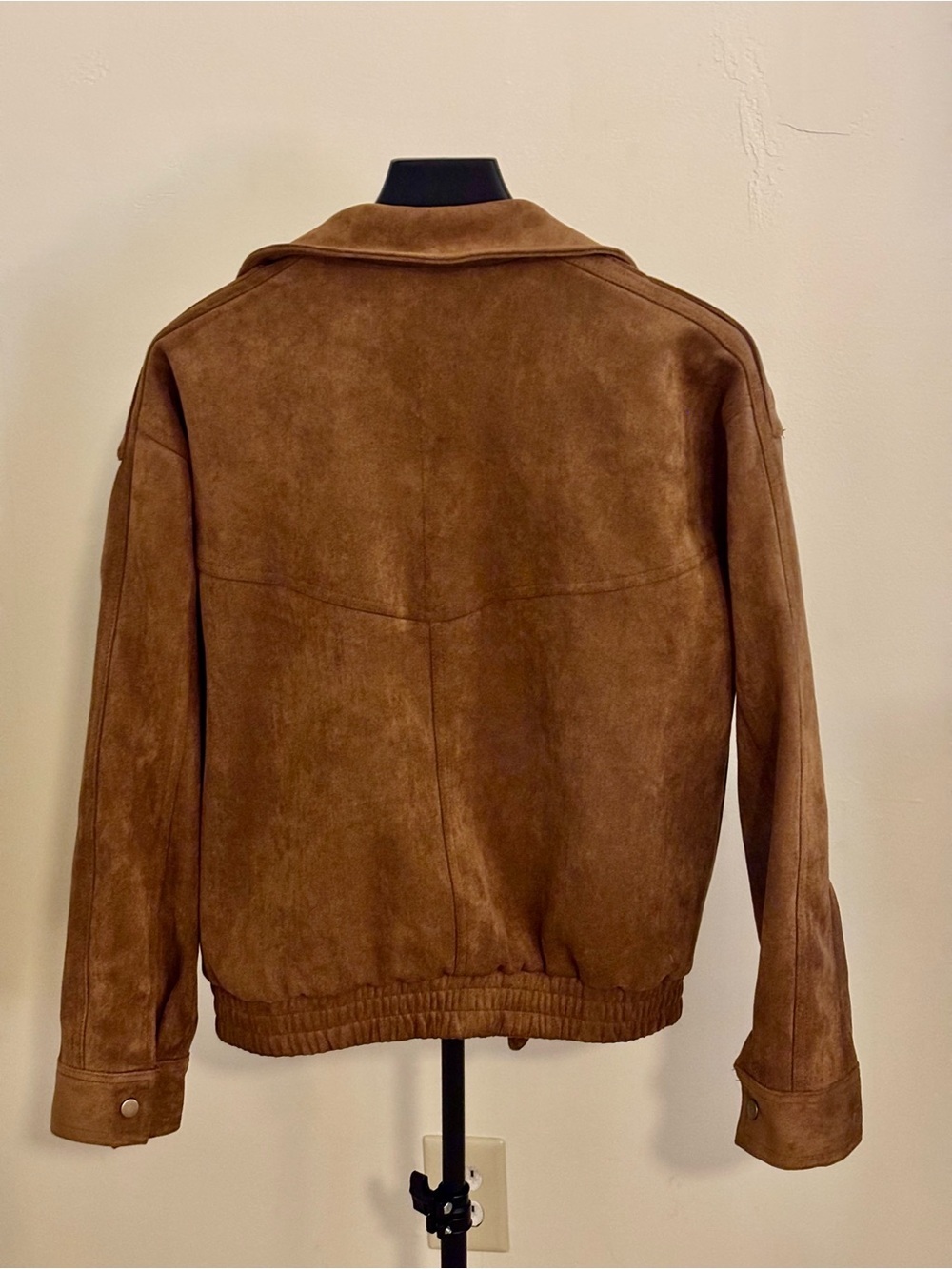 ANWND Chestnut Suede Bomber Jacket Oversized Faux Leather Aviator Moto - Picture 2 of 6